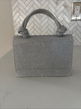 Zara Silver Crystal-Embellished Top Handle Bag